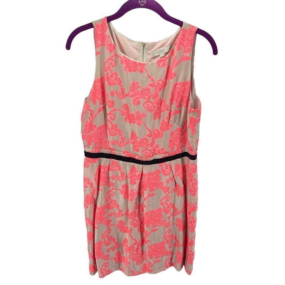 Ann Taylor LOFT silk blend Embroidered Floral Dress Sleeveless Lined Mini Pink 8